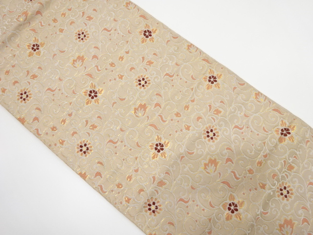 JAPANESE KIMONO / ANTIQUE FUKURO OBI / SILK / WOVEN FLOWER ARABESQUE